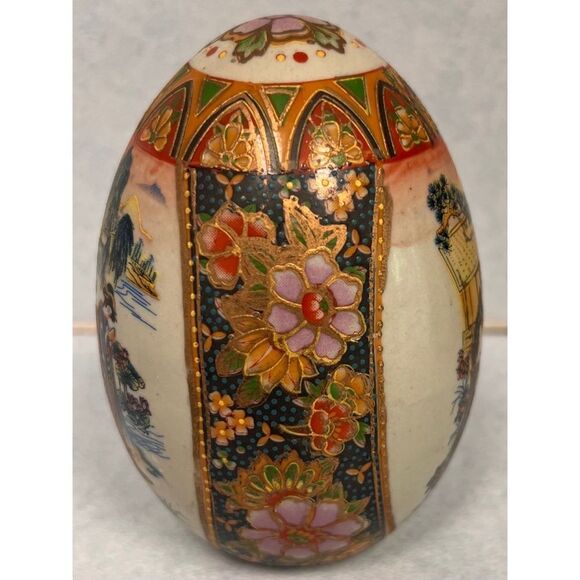 Royal Satsuma Egg Hand Painted Gold Trim Geisha Girls Japan - Picture 2 of 8
